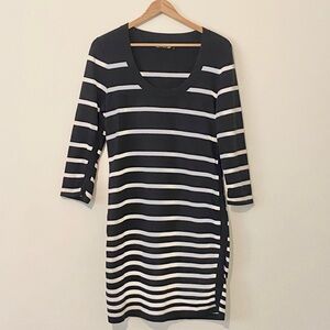 Rag & Bone Black and Cream Striped Knit Midi Dress L